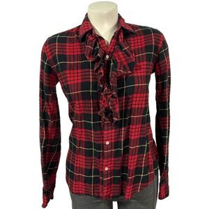 VINTAGE Ralph Lauren Women's Flannel Shirt Size 6 - Tartan Plaid Frilly Ruffled